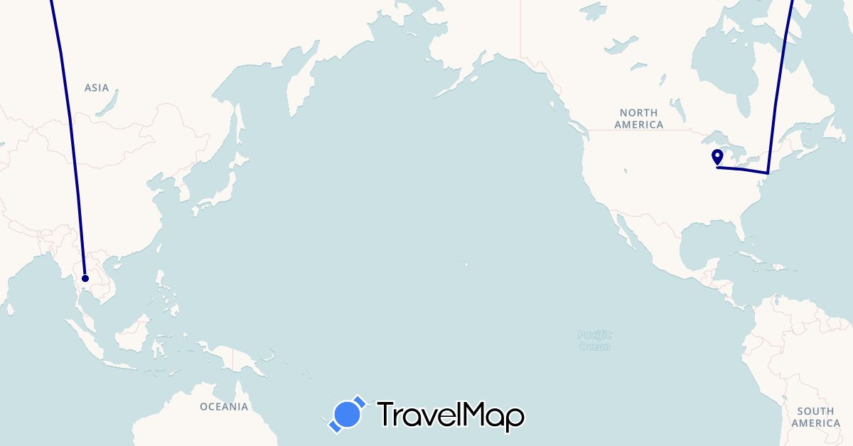 TravelMap itinerary: driving in Thailand, United States (Asia, North America)